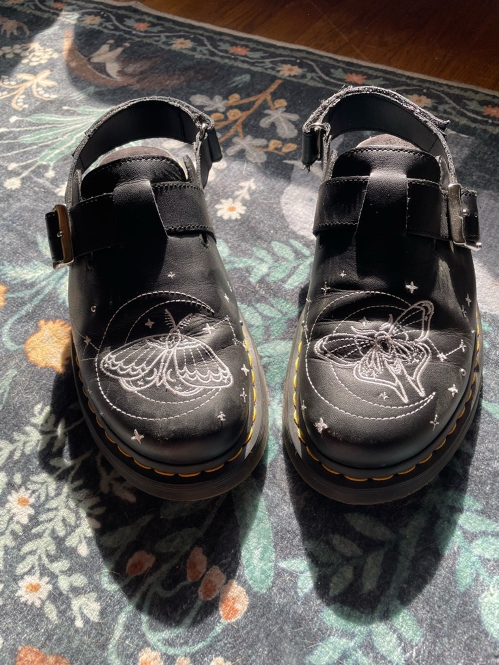 Dr. Martens Black Embroidered Moth Clog Mules